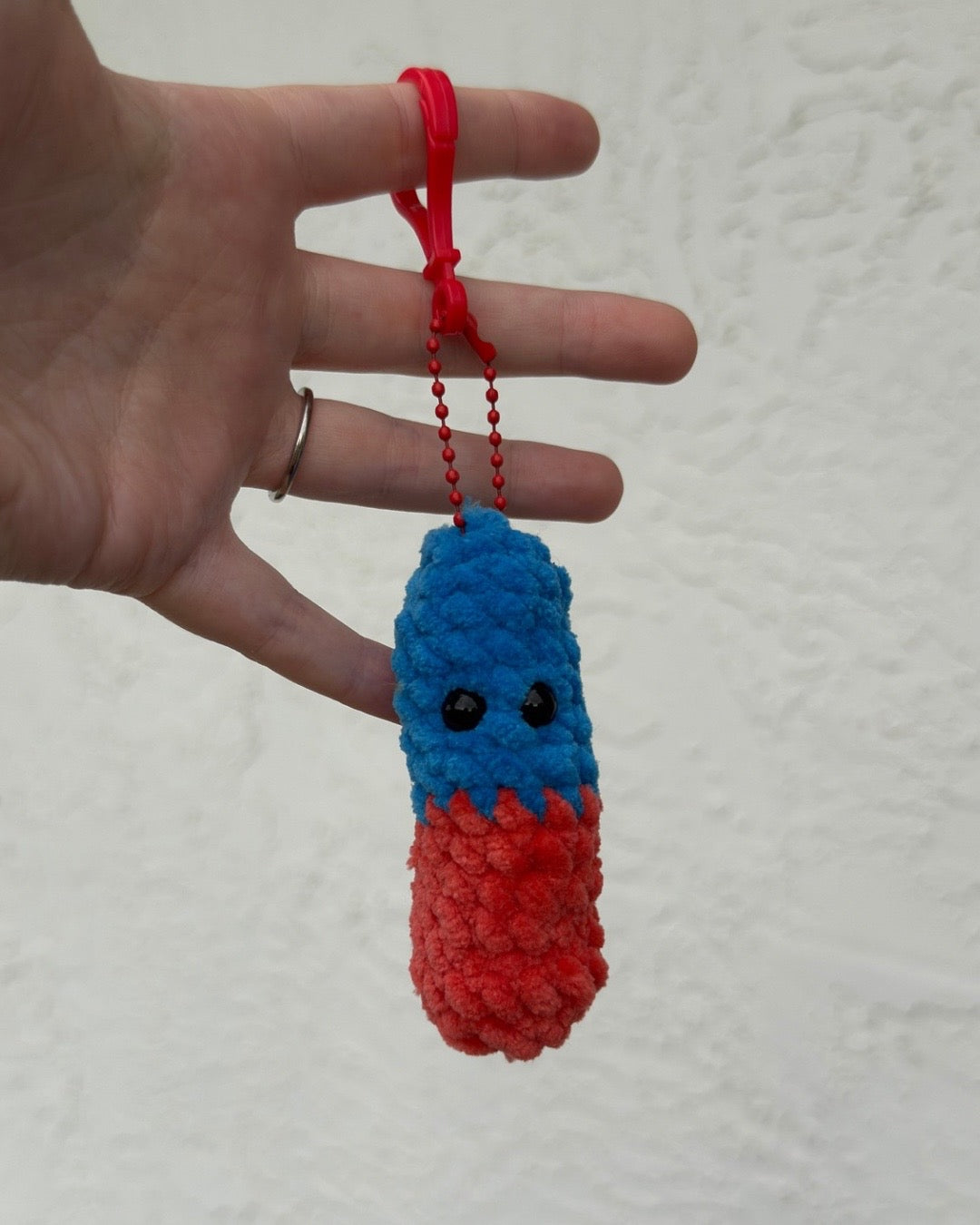 Handmade Red & Blue Gummy Worm Keychain | Crochet Plush Charm