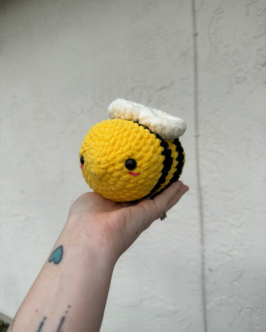 Handmade Bumble Bee Crochet Plush | Soft Bernat Blanket Yarn Bee with Wings