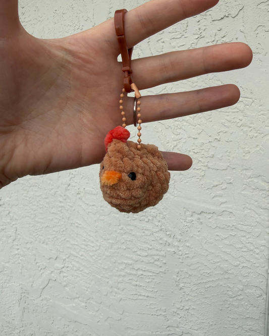 Handmade Brown Chicken Keychain Plush | Mini Crochet Farm Friend Charm