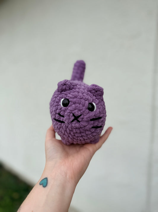 Handmade Purple Cat Crochet Plush | Soft Bernat Blanket Yarn Kitty