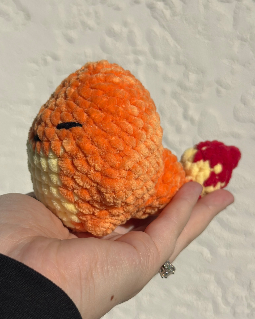 Handmade Flame Lizard Plush | Crochet Fire Creature Plush | Soft Chenille Collectible Plush