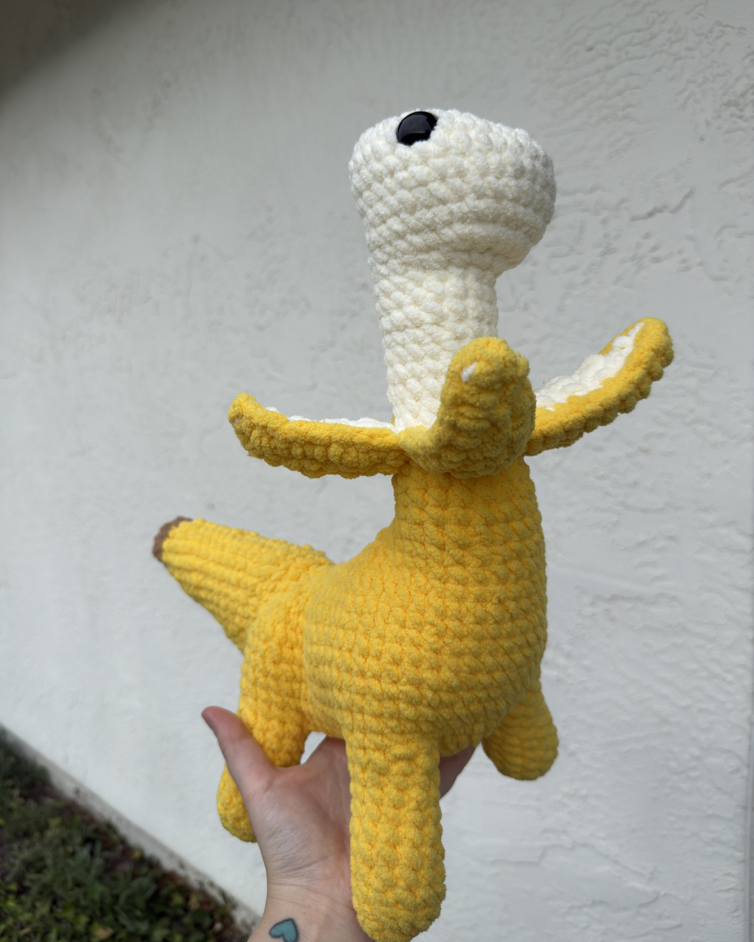 Handmade Bananasaurus Crochet Plush | Yellow Dino Banana Hybrid Plushie