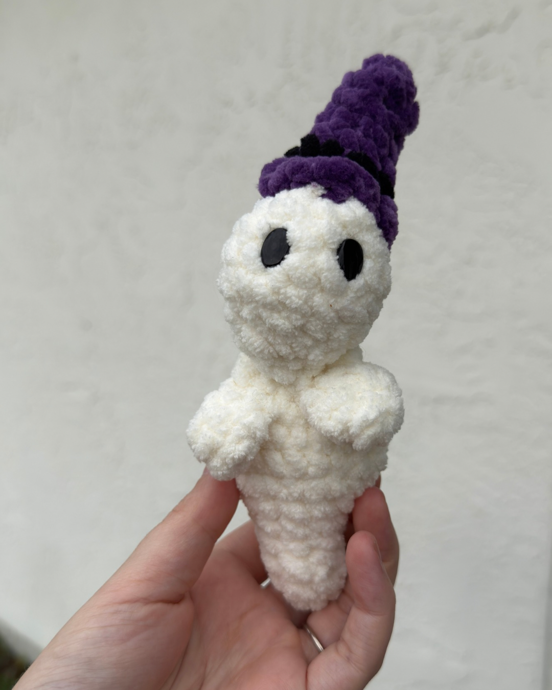 Handmade Ghost Plush with Witch Hat | Crochet Halloween Plush | Premier Yarn Ghost