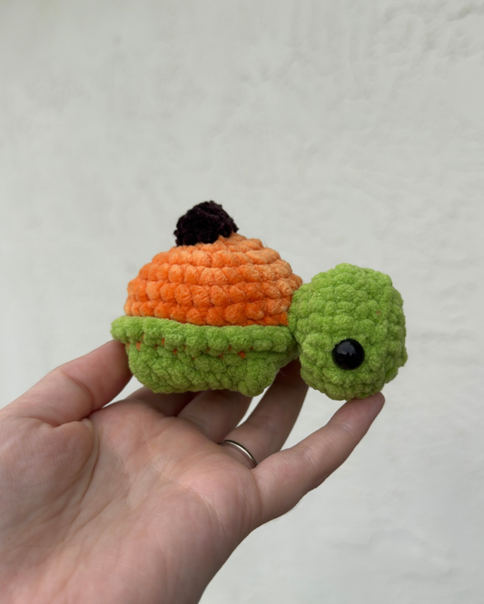 Handmade Pumpkin Turtle Plush | Crochet Fall Plushie | Soft Premier Yarn Turtle