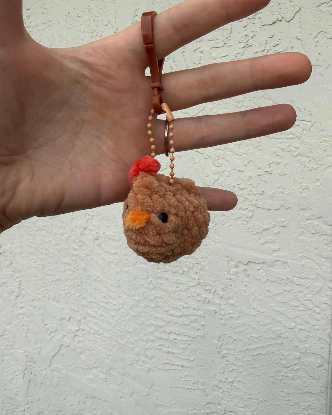 Handmade Brown Chicken Keychain Plush | Mini Crochet Farm Friend Charm