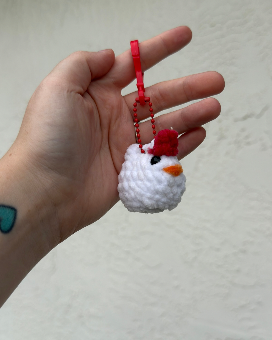 Handmade White Chicken Keychain Plush | Mini Crochet Farm Friend Charm