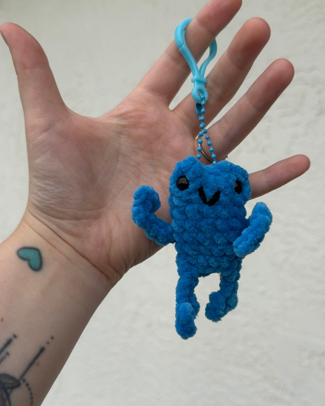 Handmade Blue Leggy Frog Keychain Plush | Mini Crochet Frog Charm