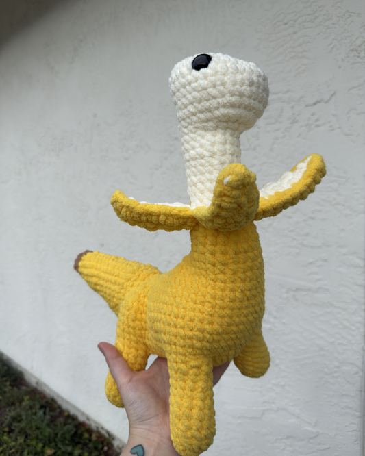 Handmade Bananasaurus Crochet Plush | Yellow Dino Banana Hybrid Plushie
