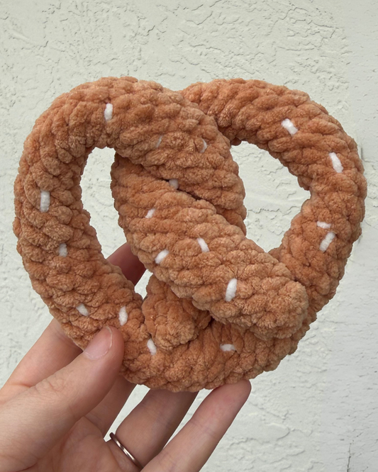 Handmade Pretzel Plush | Crochet Snack Plushie | All-Yarn Pretzel | Soft Bernat Blanket Yarn